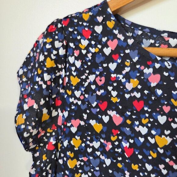EUC LOFT HEARTS PRINT COLORFUL TOP BABYDOLL STYLE SIZE SMALL - Picture 5 of 16